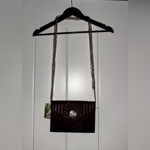 NEW Studio‎ Badgley Mischka Crossbody Purse V- Quilted Leather Vegan Wine Logo